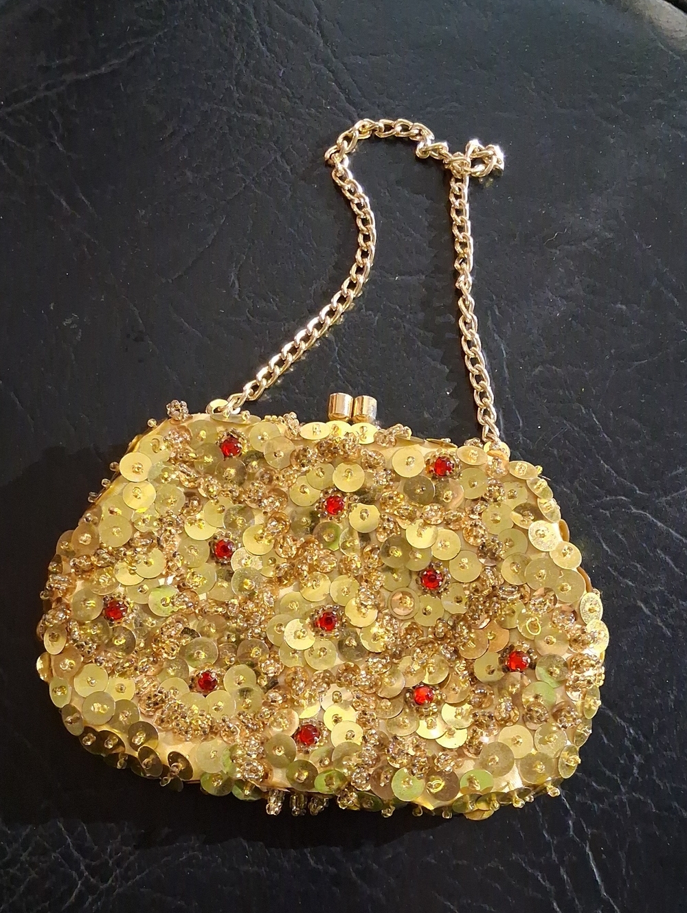 Vintage Small Gold Sequined & Beaded Bag